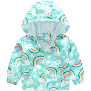 Toddler Spring Fall Windbreaker Jacket Cartoon Printed Hoodie Mesh/Fleece Liner